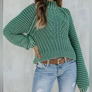 free people Sweetheart Green Chunky Knit Mock Neck Oversized Sweater small